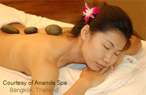 Relax with a hot rocks treatment at Ananda Spa in Bangkok, Thailand