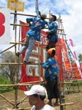 Building the gantry that will send their rocket soaring aloft in the Yasothon Rocket Festival!