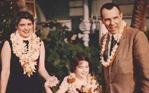 Carol Hollinger, Holly Turton, and Jack Turton departing Hawaii for Thailand, 1957